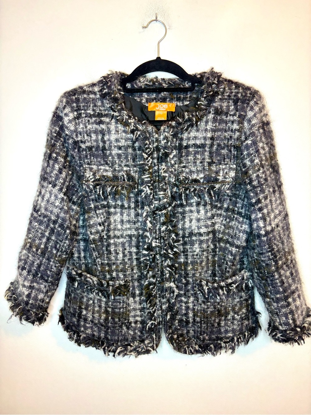 Joe Fresh JCPenney Size 12 Wool Mohair Boucle Tweed Fringe Jacket